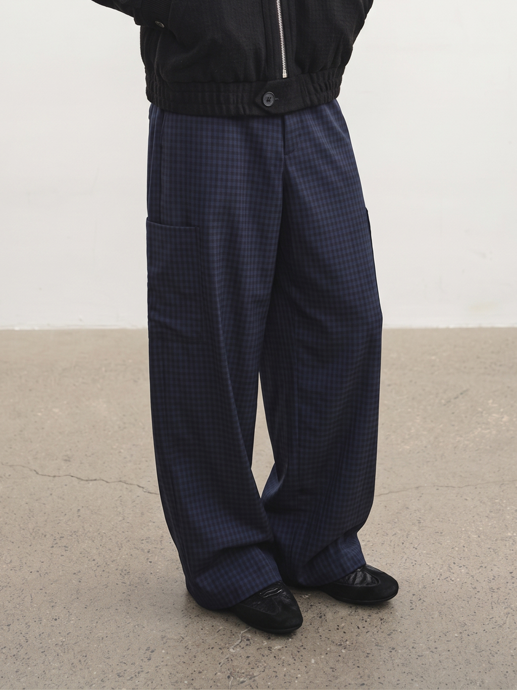 JCAESAR Blue Plaid Paneled Trousers with Side Pockets