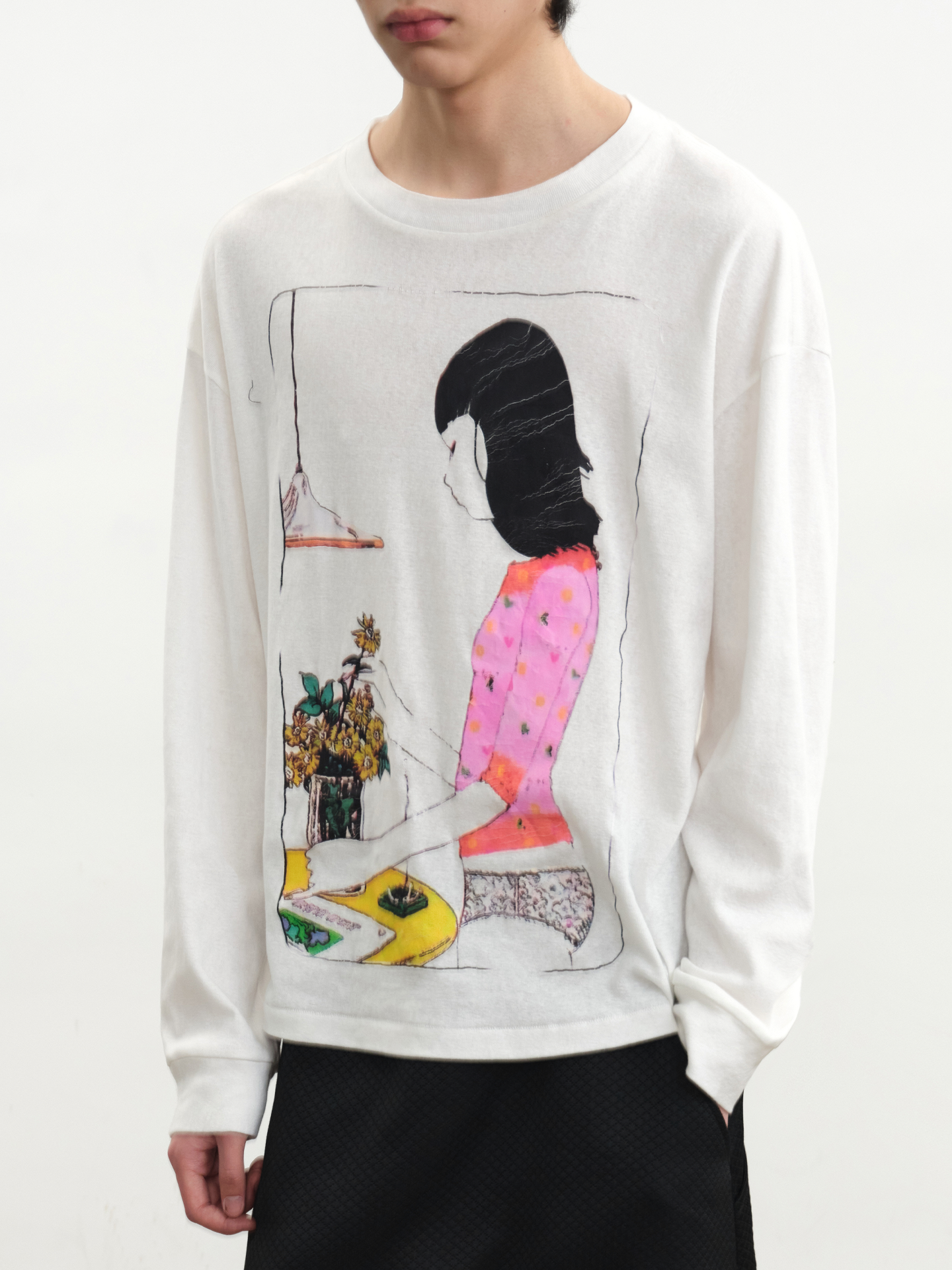 JCAESAR Distressed Floral‑Girl Print Short‑Sleeve Tee