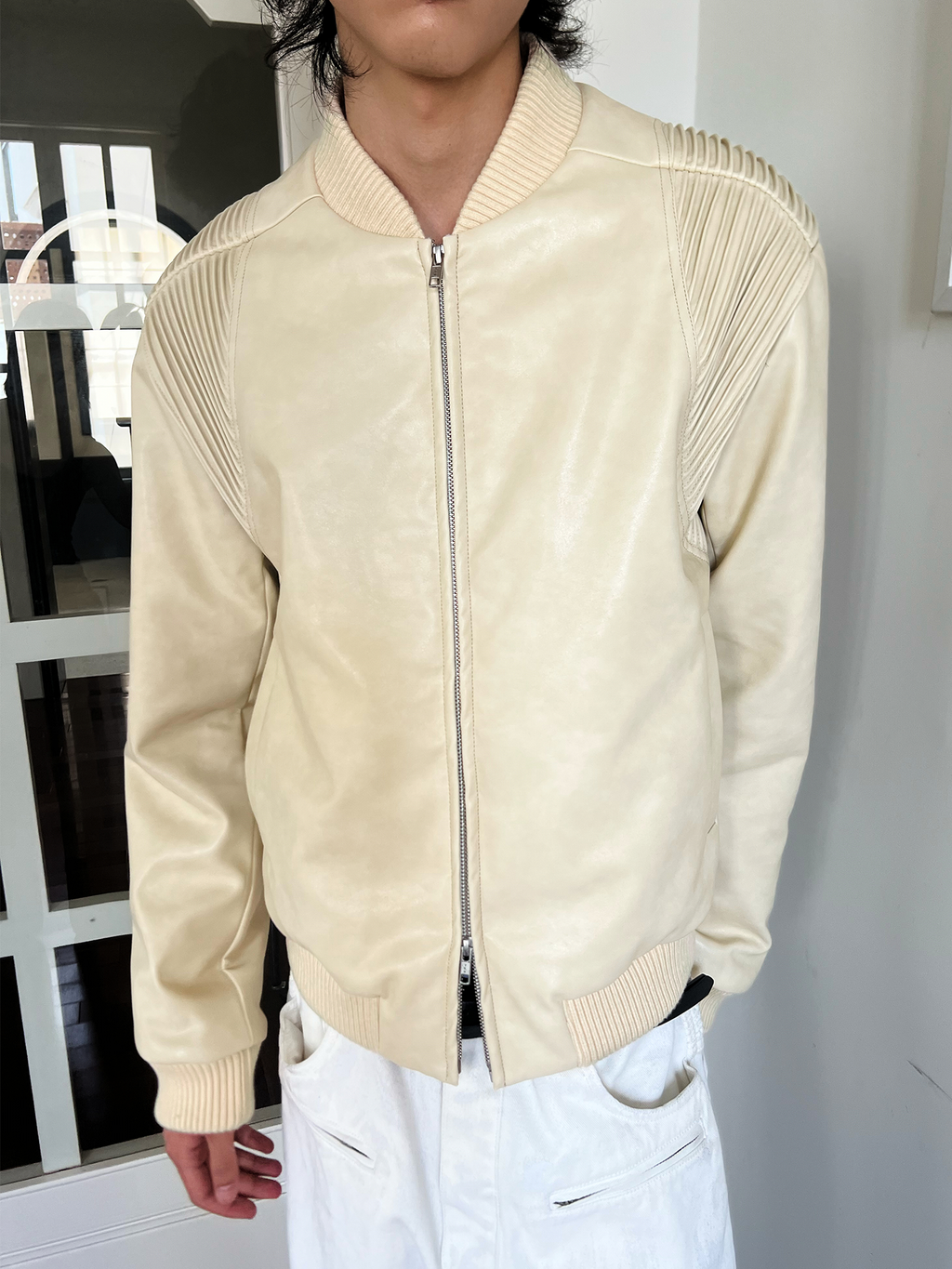 JCAESAR Biker Faux Fur Lined Eco-Leather Puffer Jacket