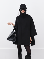 JCAESAR WOMEN Asymmetric Zip Wool Cape Coat