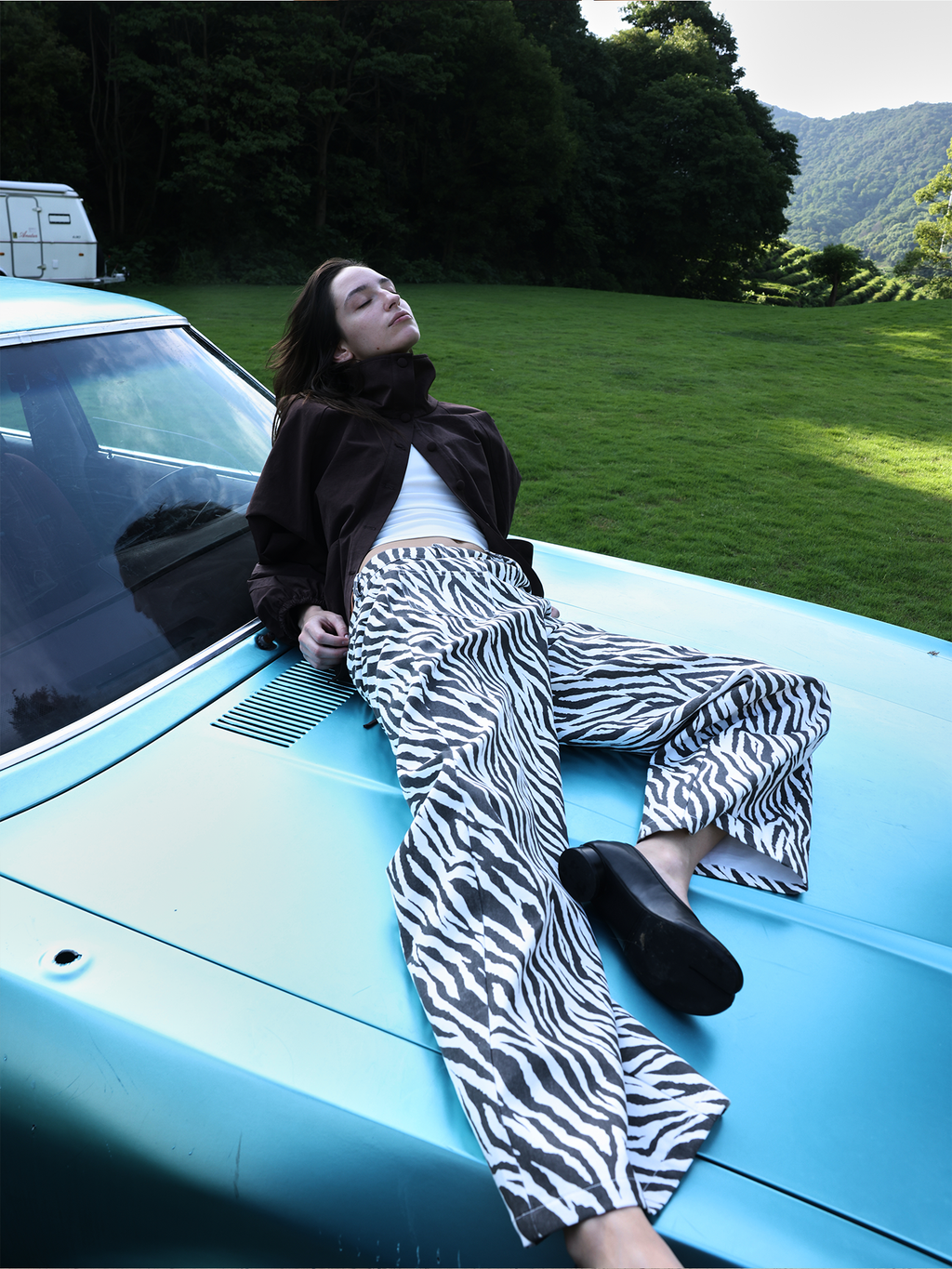 JCAESAR WOMEN Distressed zebra‑pattern straight‑leg trousers