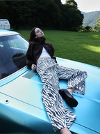 JCAESAR WOMEN Distressed zebra‑pattern straight‑leg trousers