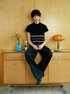 JCAEASAR Black-and-red striped turtleneck knit tee