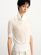 JCAESAR WOMEN Slouch-neck cutout argyle knit tee
