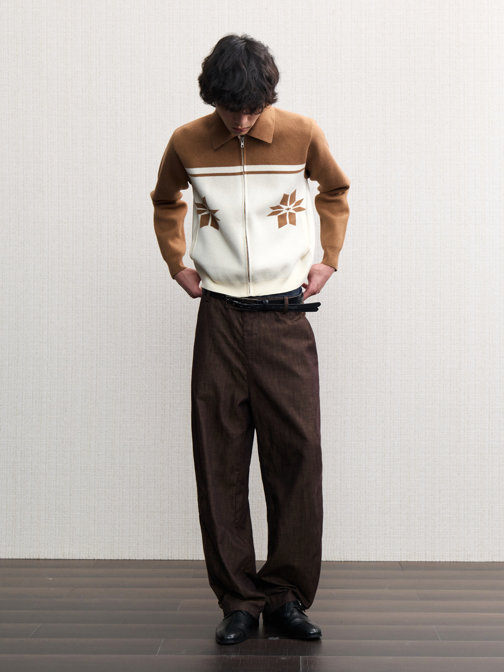 JCAESAR Ribbed‑panel palm trousers
