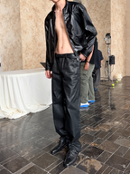JCAESAR Slim straight black‑wax denim jeans