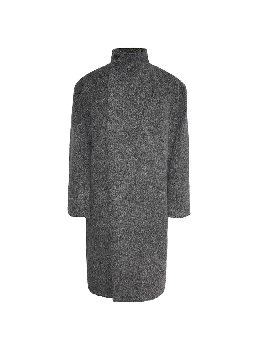 JCAESAR  Cocoon-Shaped Overcoat With A Back Pleated Slanted Front