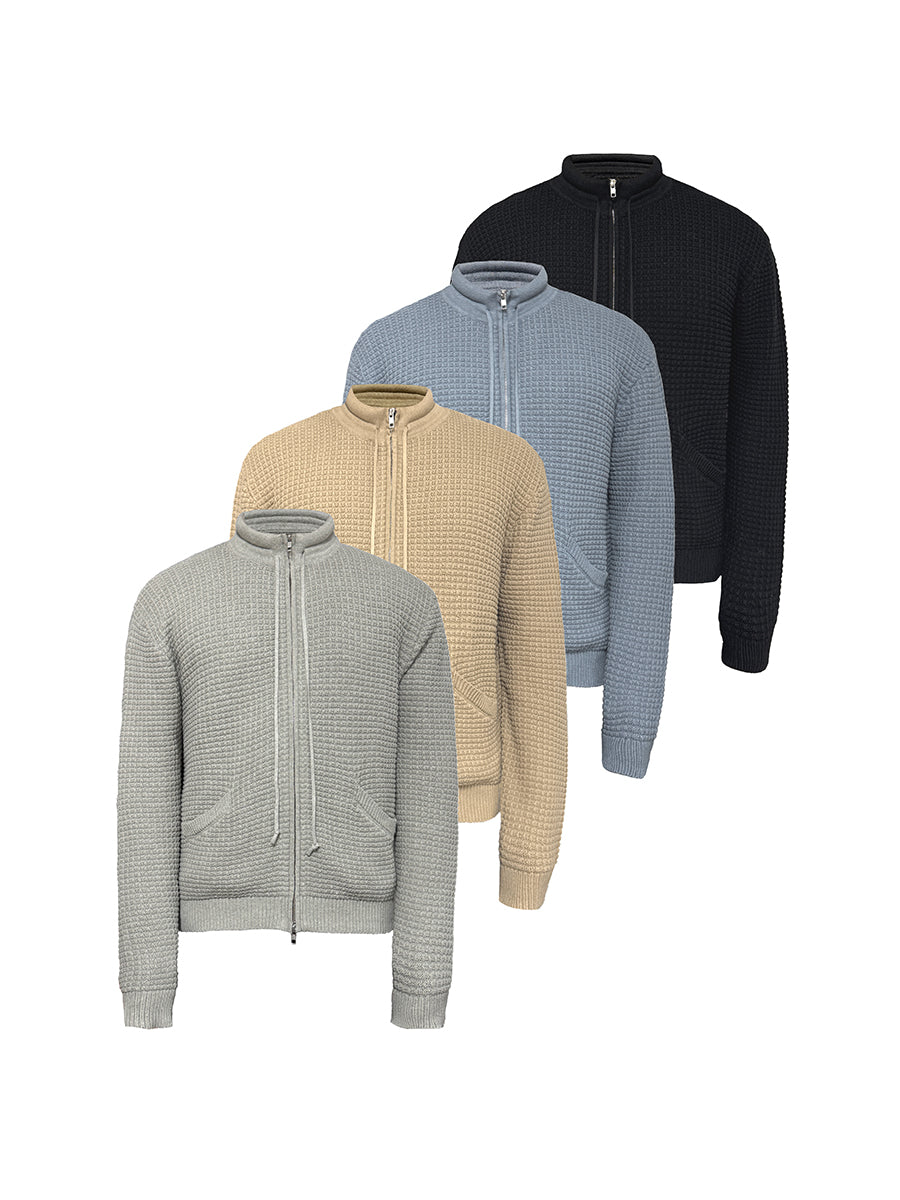 JCAESAR Cotton-Padded Collar Drawstring Knitted Cardigan