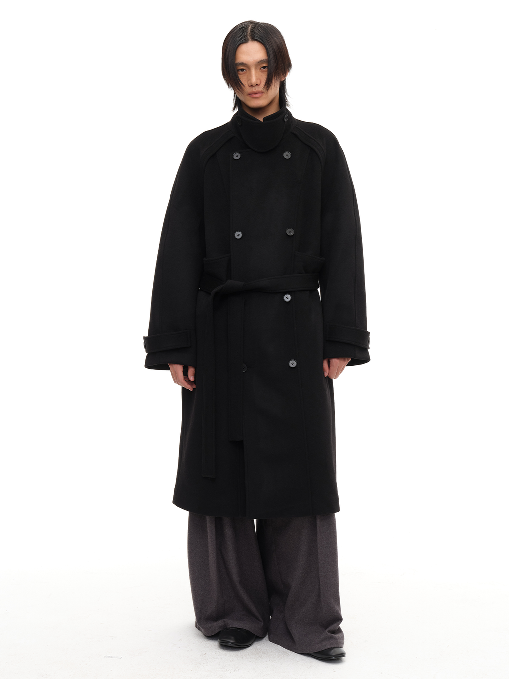 JCAESAR Double‑Breasted Belted Raglan Overcoat - jcaesarclo