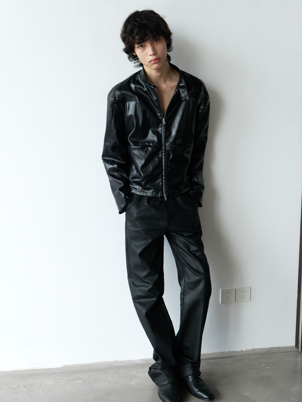 JCAESAR  Leather Jacket with Hidden Mesh Pockets
