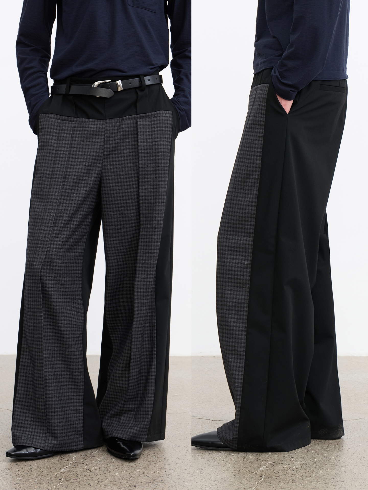 JCAESAR Plaid Matrix Color-Block Straight-Leg Pants