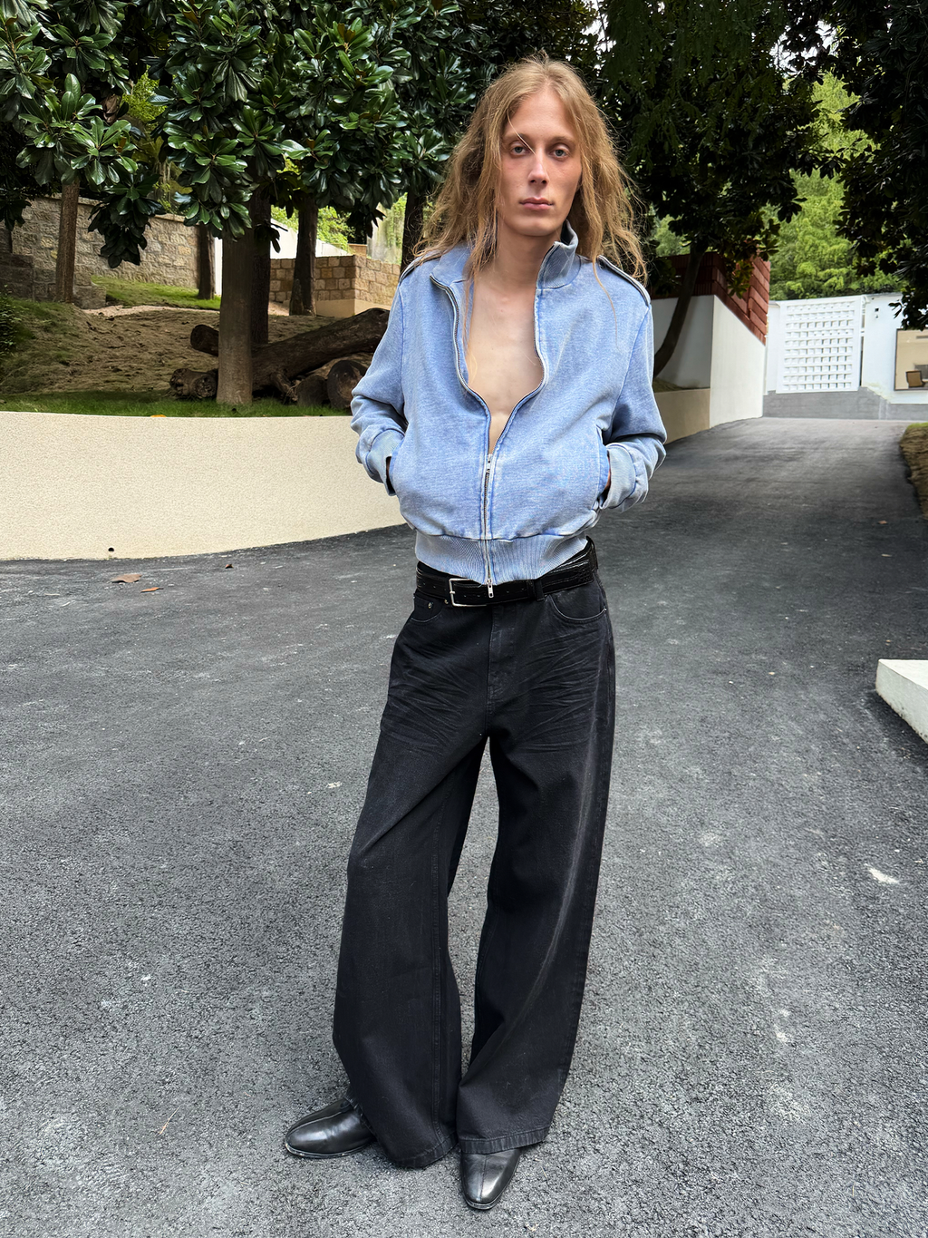 JCAESAR Pleated Waxed Black Denim Jeans