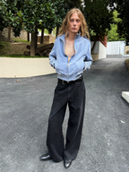 JCAESAR Pleated Waxed Black Denim Jeans