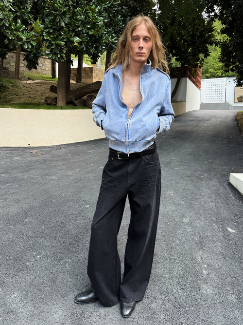 JCAESAR Pleated Waxed Black Denim Jeans