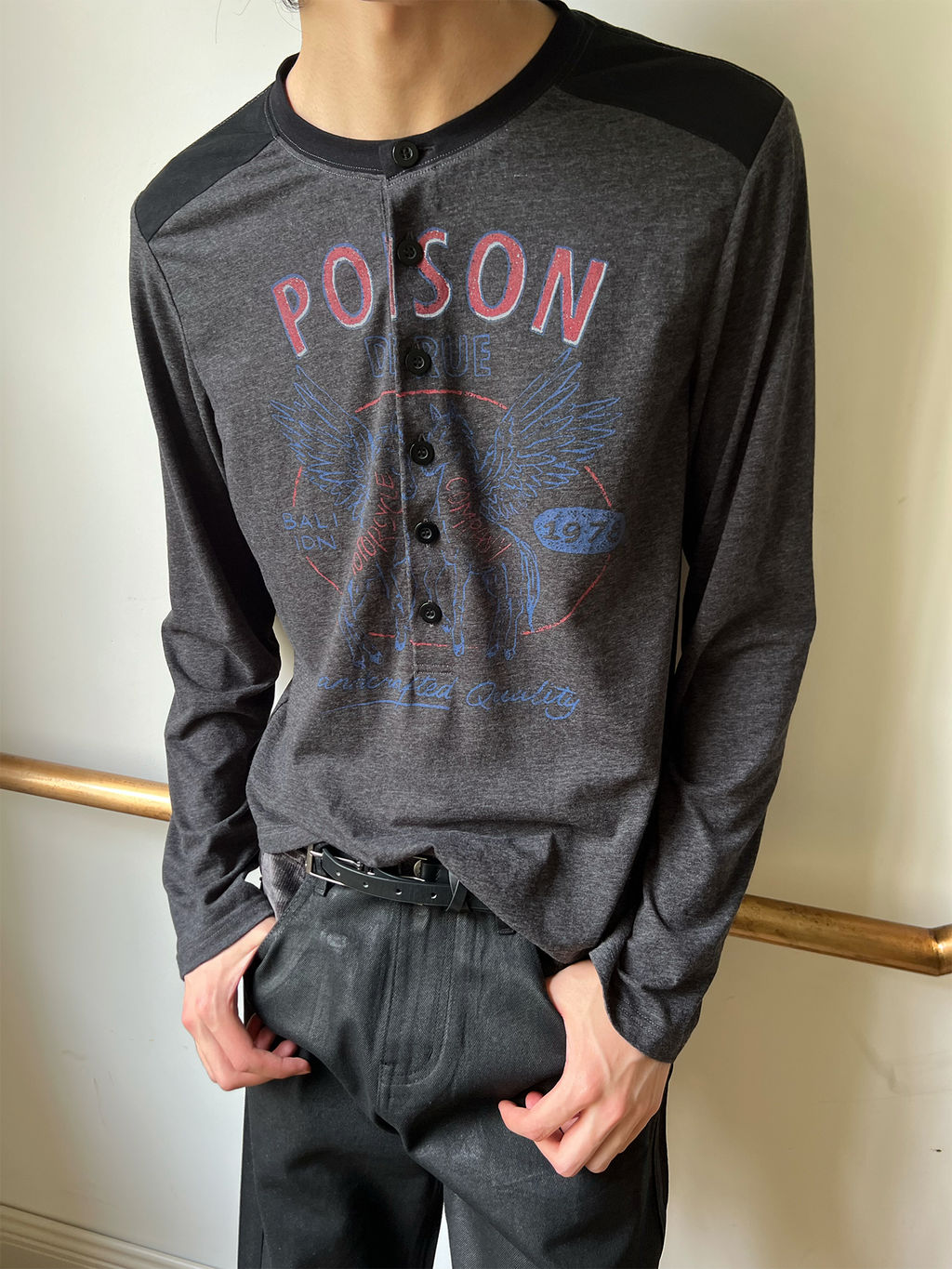 JCAESAR Motorcycle Pegasus Print Long-Sleeve Shirt