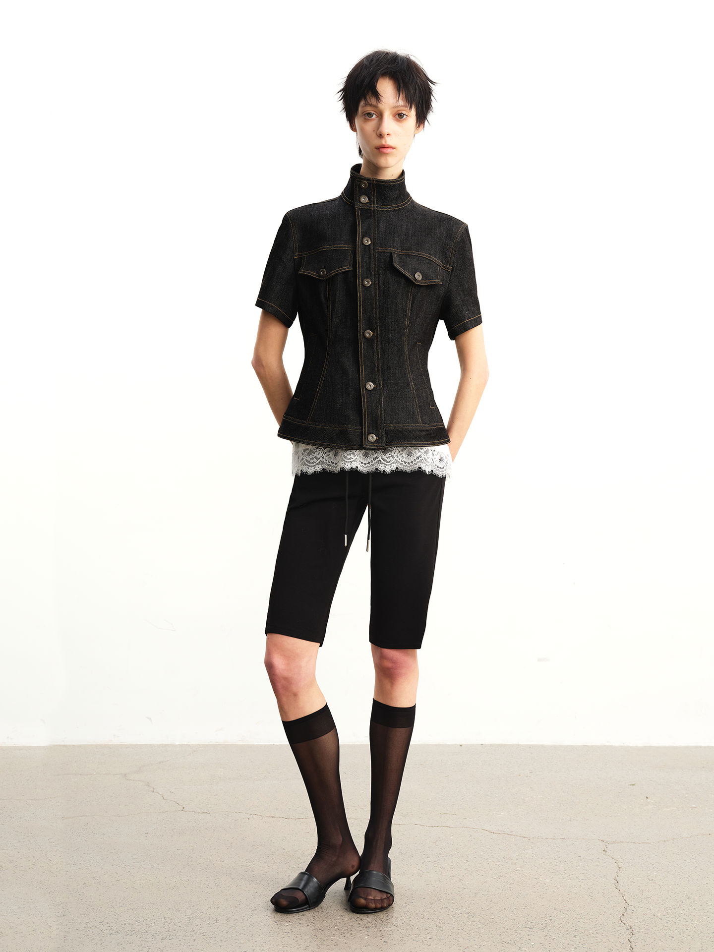 JCAESAR WOMEN Waisted Raw Denim Short Jacket