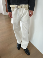 JCAESAR Panelled Leather Slim-Fit Jeans