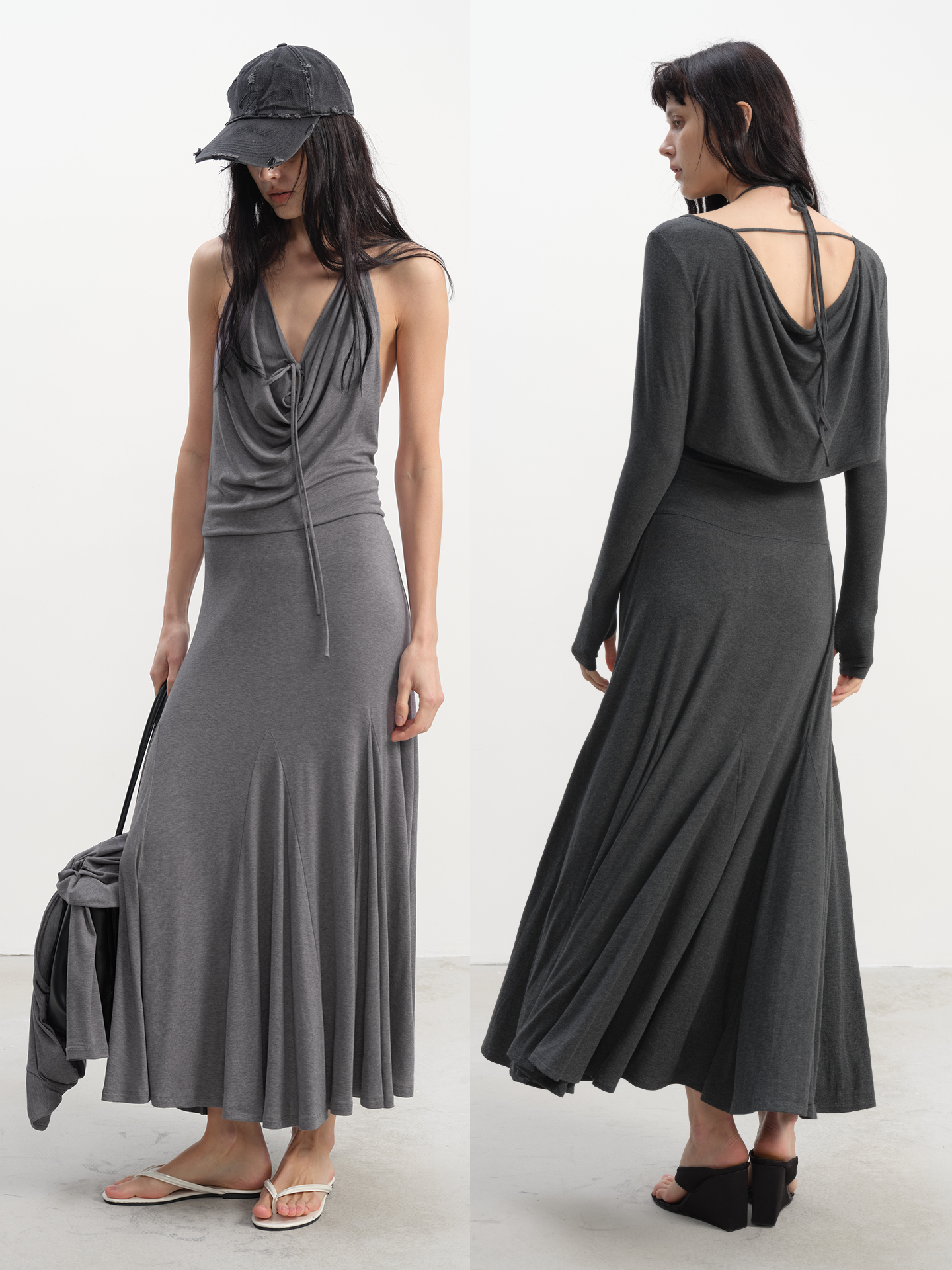 JCAESAR WOMEN Two‑Piece Draped‑Neck Sleeveless Dress - jcaesarclo