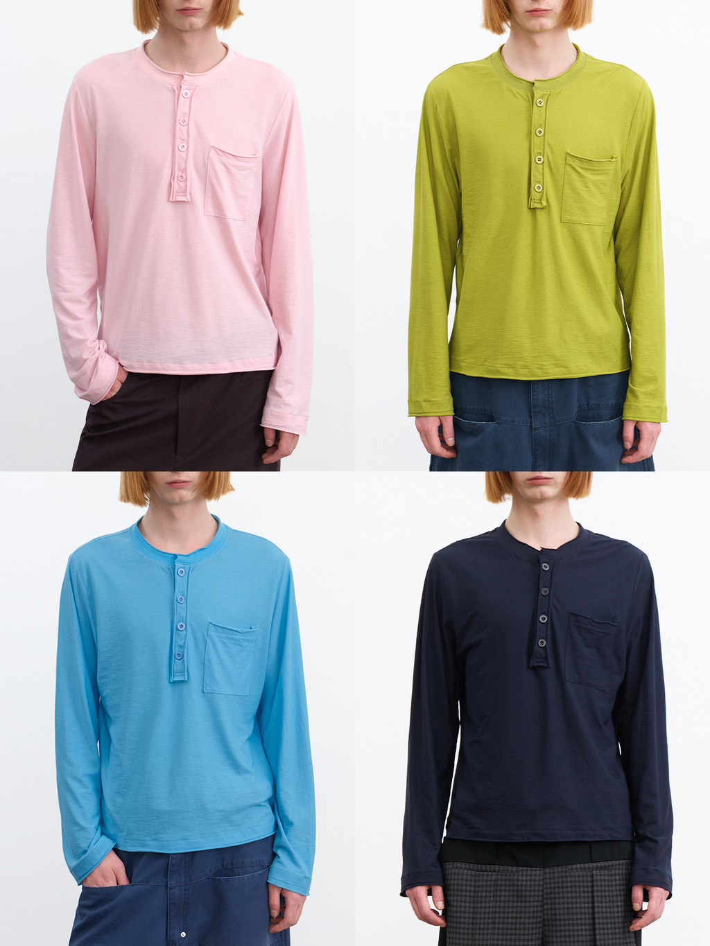JCAESAR Rolled Edge Henley Collar Long Sleeve Tee
