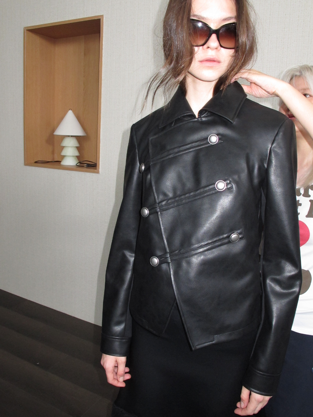 JCAESAR WOMEN Napoleon-Style Asymmetric Collar Leather Jacket