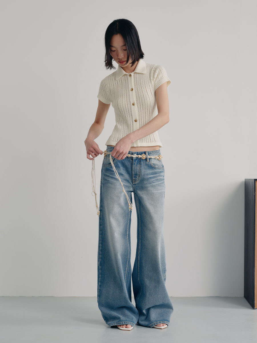 JCAESAR WOMEN Light Wash Denim Wide Leg Jeans