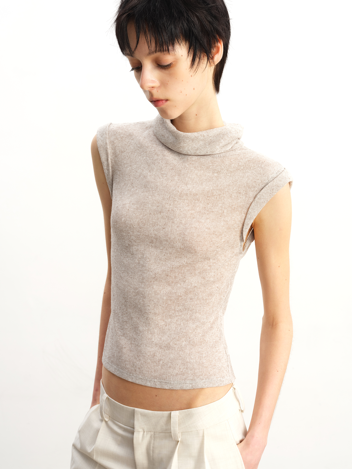 JCAESAR WOMEN Draped Cowl‑Neck Folded‑Hem Tee
