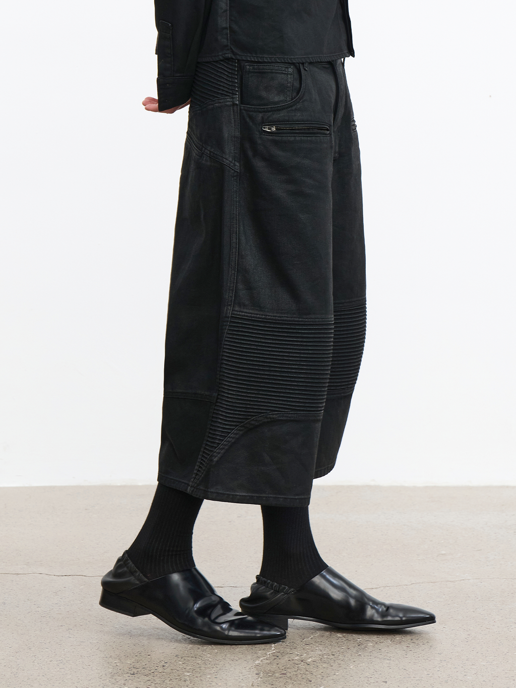 JCAESAR Coated Utility Moto Cropped Pants – Wide Fit Workwear Capri Trousers