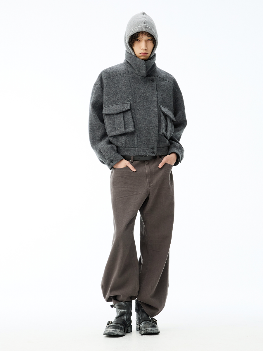 JCAESAR Woolen Double Pocket Flight Jacket