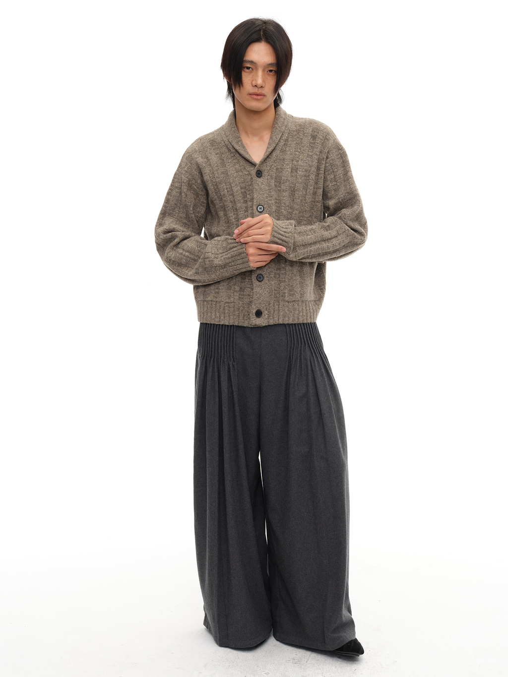JCAESAR Shawl-Collar Ribbed Sweater - jcaesarclo
