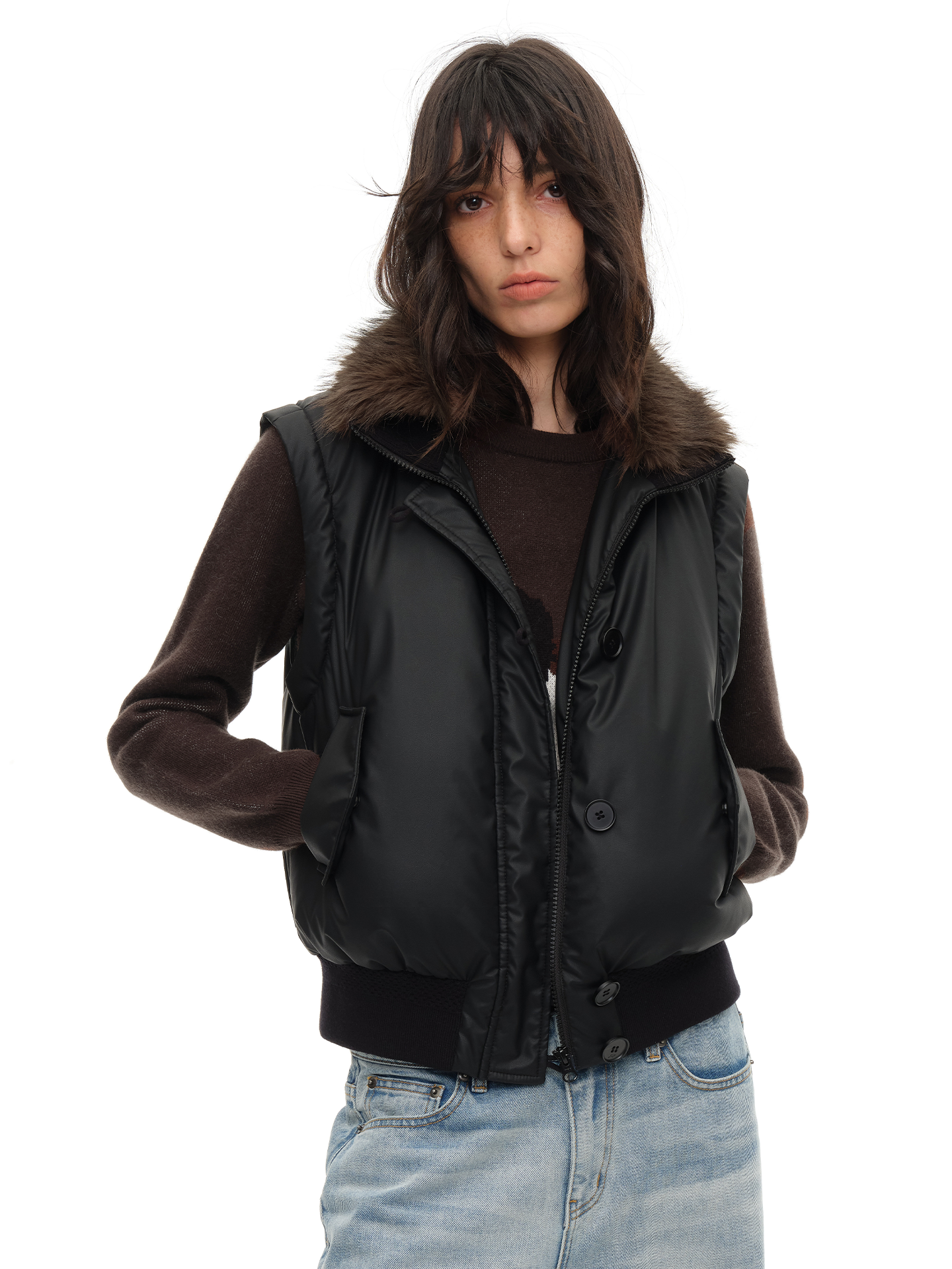 JCAESAR WOMEN Detachable Two‑Way Eco‑Leather Down Jacket
