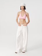 JCAESAR WOMEN Double Waistband Pleated Trousers with Front Slash Pockets