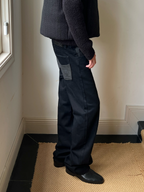 JCAESAR Panelled Leather Slim-Fit Jeans