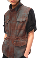 JCAESAR Rust‑Dyed Drawstring Utility Vest with Four Pockets