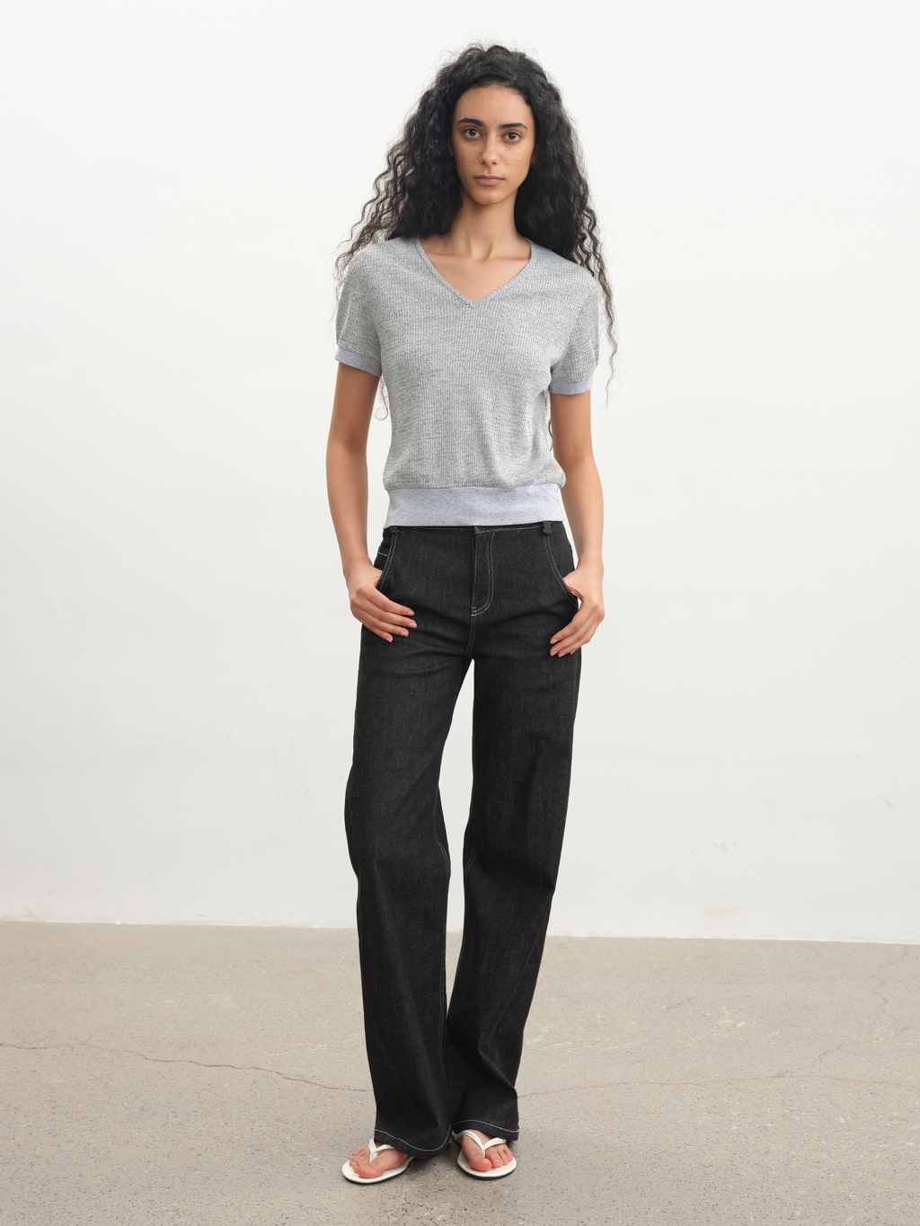 JCAESAR WOMEN V‑Neck Drawstring Short‑Sleeve Top - jcaesarclo