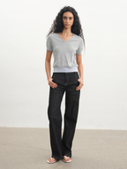 JCAESAR WOMEN V‑Neck Drawstring Short‑Sleeve Top - jcaesarclo