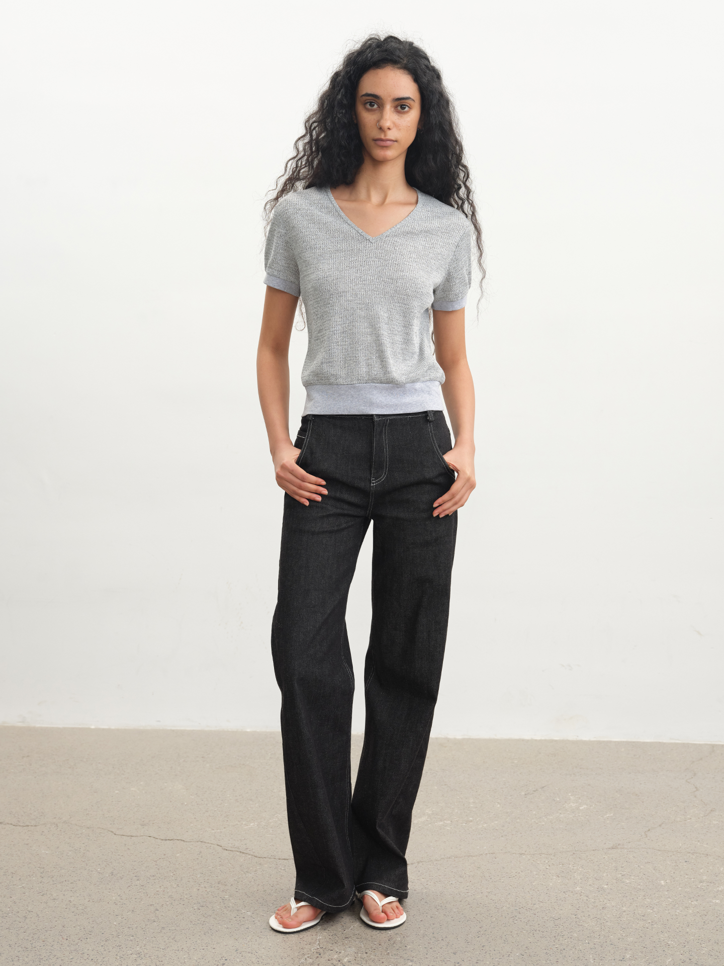 JCAESAR WOMEN V‑Neck Drawstring Short‑Sleeve Top - jcaesarclo