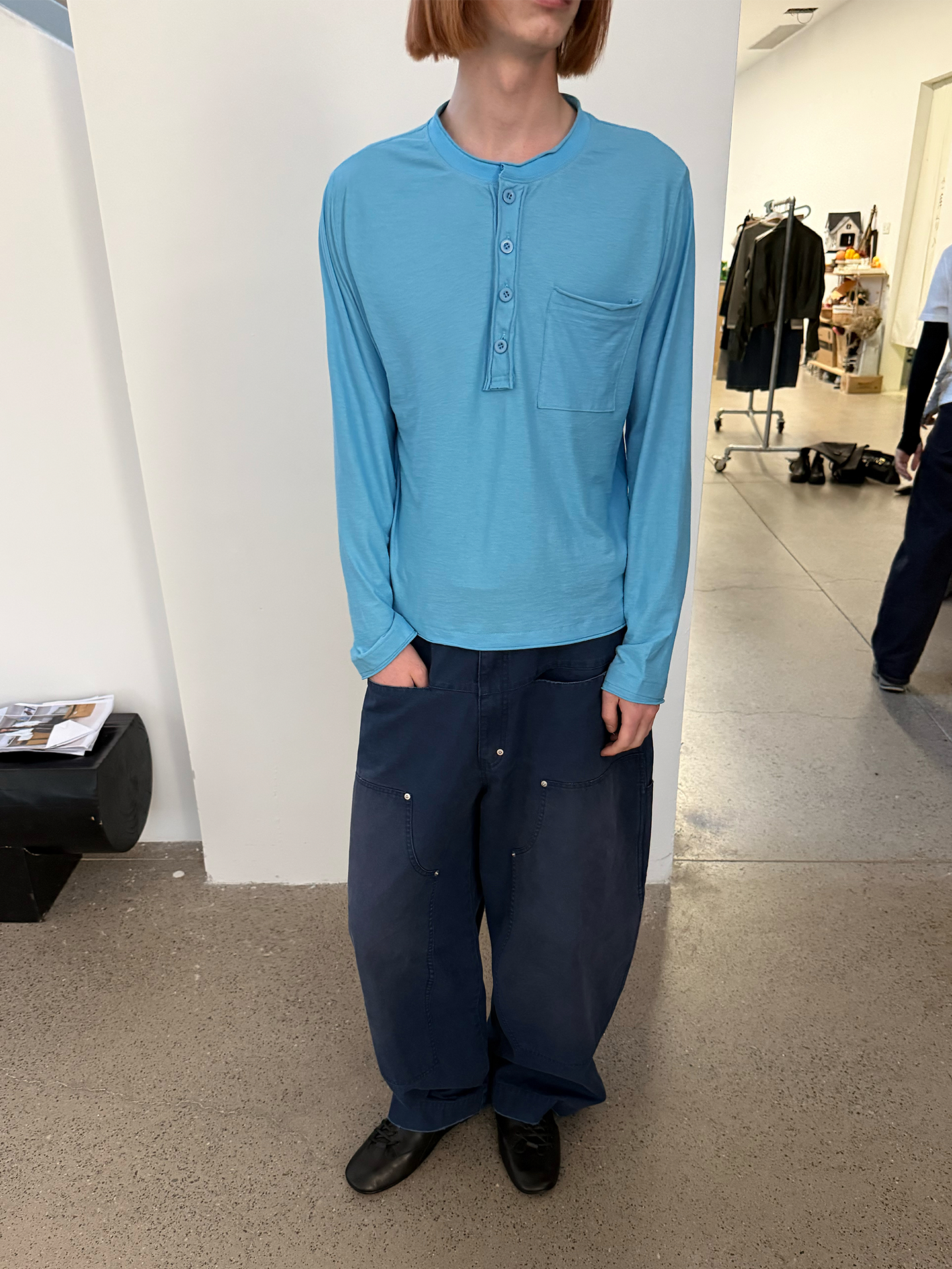 JCAESAR Rolled Edge Henley Collar Long Sleeve Tee
