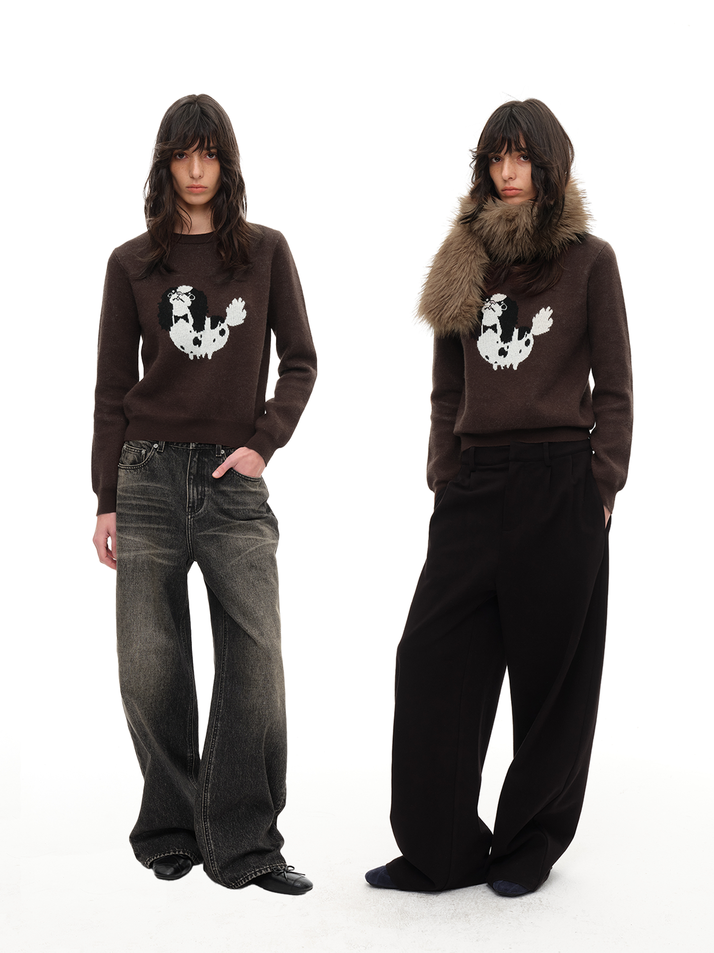 JCAESAR WOMEN Short Cropped Crewneck Sweater with Chihuahua Motif - jcaesarclo
