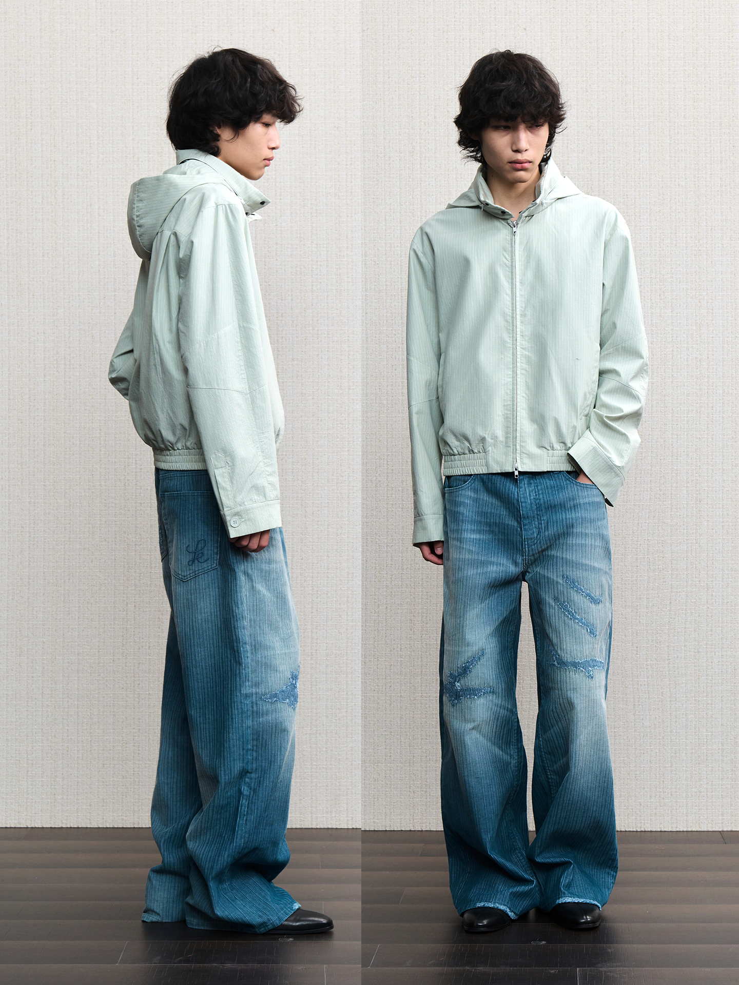 JCAESAR  Dusky‑green striped hooded jacket