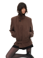 JCAESAR WOMEN Detachable Shoulder‑Pad Belted Trench Coat - jcaesarclo