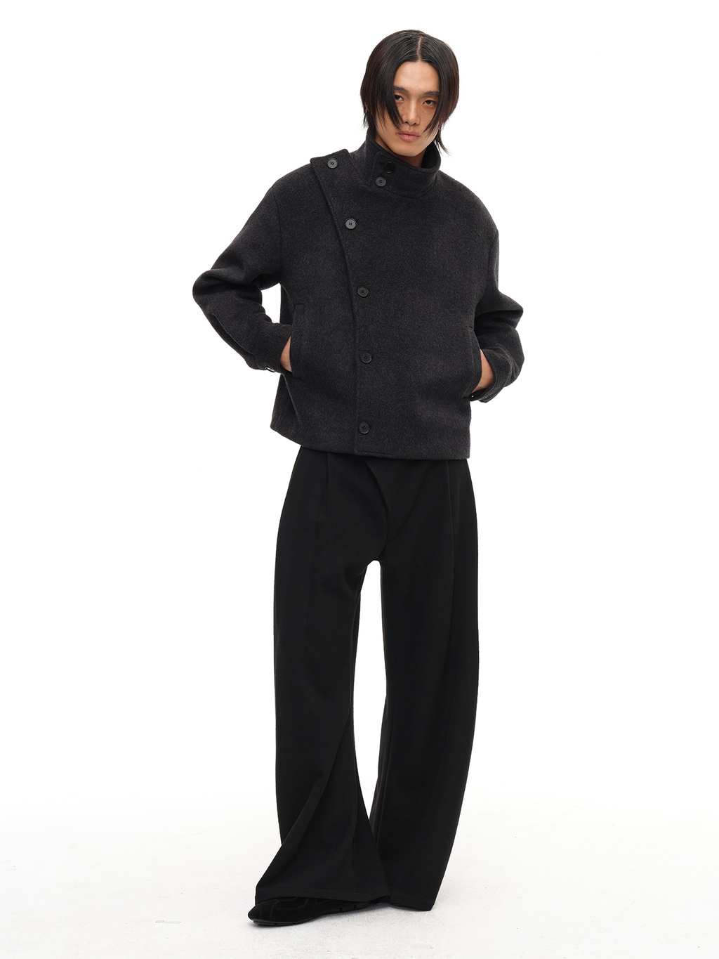 JCAESAR Buttoned Wool Jacket with Lapel Collar - jcaesarclo