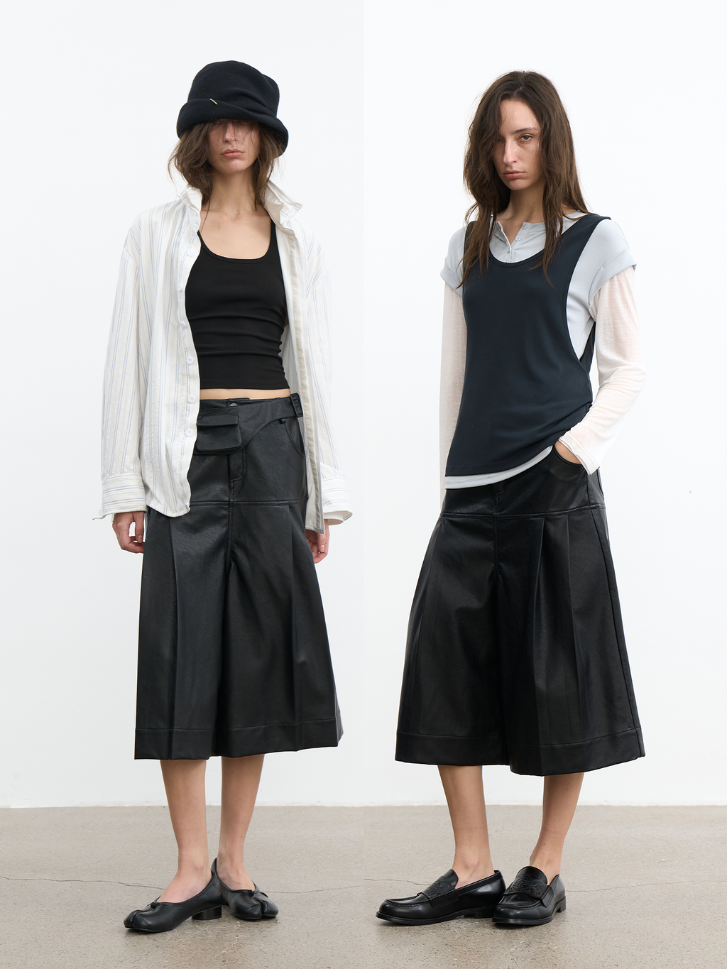 JCAESAR WOMEN Saddle‑pleated body‑hugging leather pants