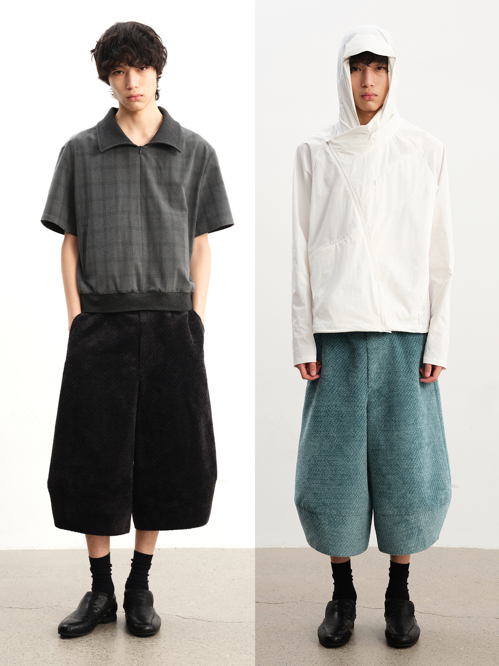JCAEASAR Layered velvet asymmetric cropped pants