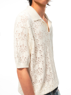 JCAESAR Hollow‑leaf patterned short‑sleeve knit shirt