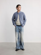 JCAESAR Cotton-Padded Collar Drawstring Knitted Cardigan - jcaesarclo
