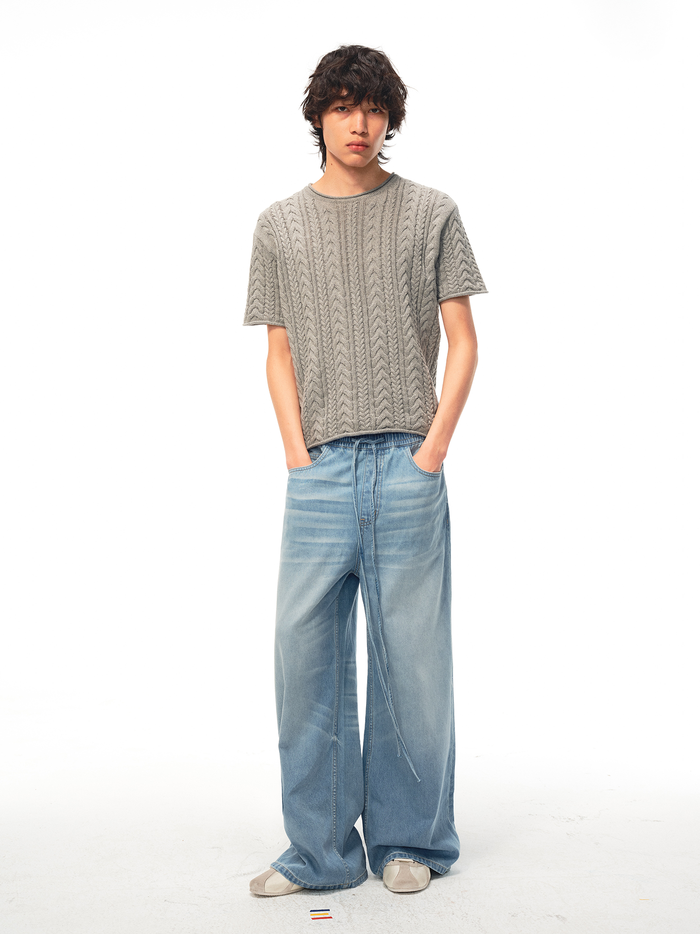 JCAESAR Lightweight drawstring sleep pants in blue denim