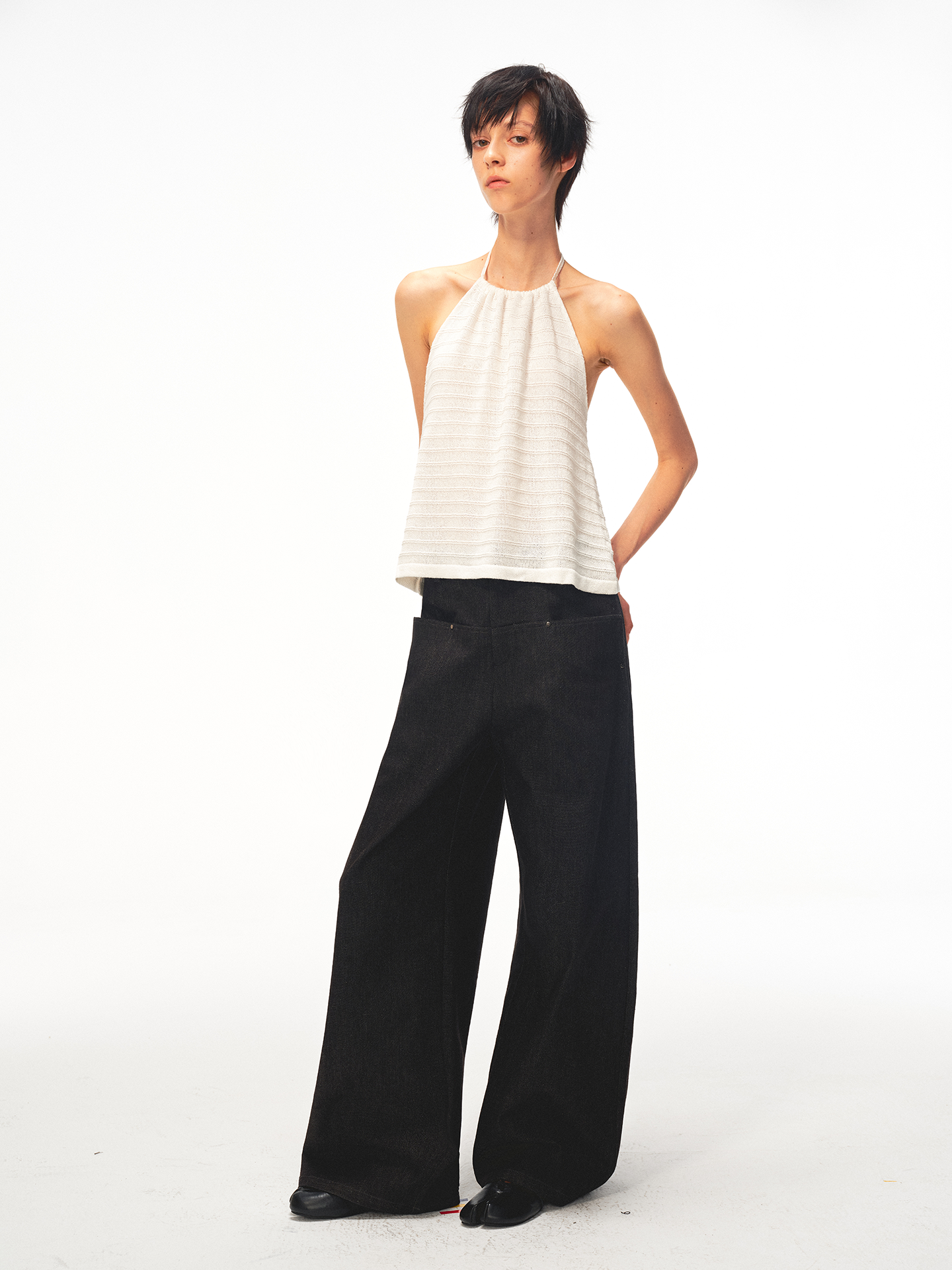 JCAESAR WOMEN Draped rib‑knit halter tank