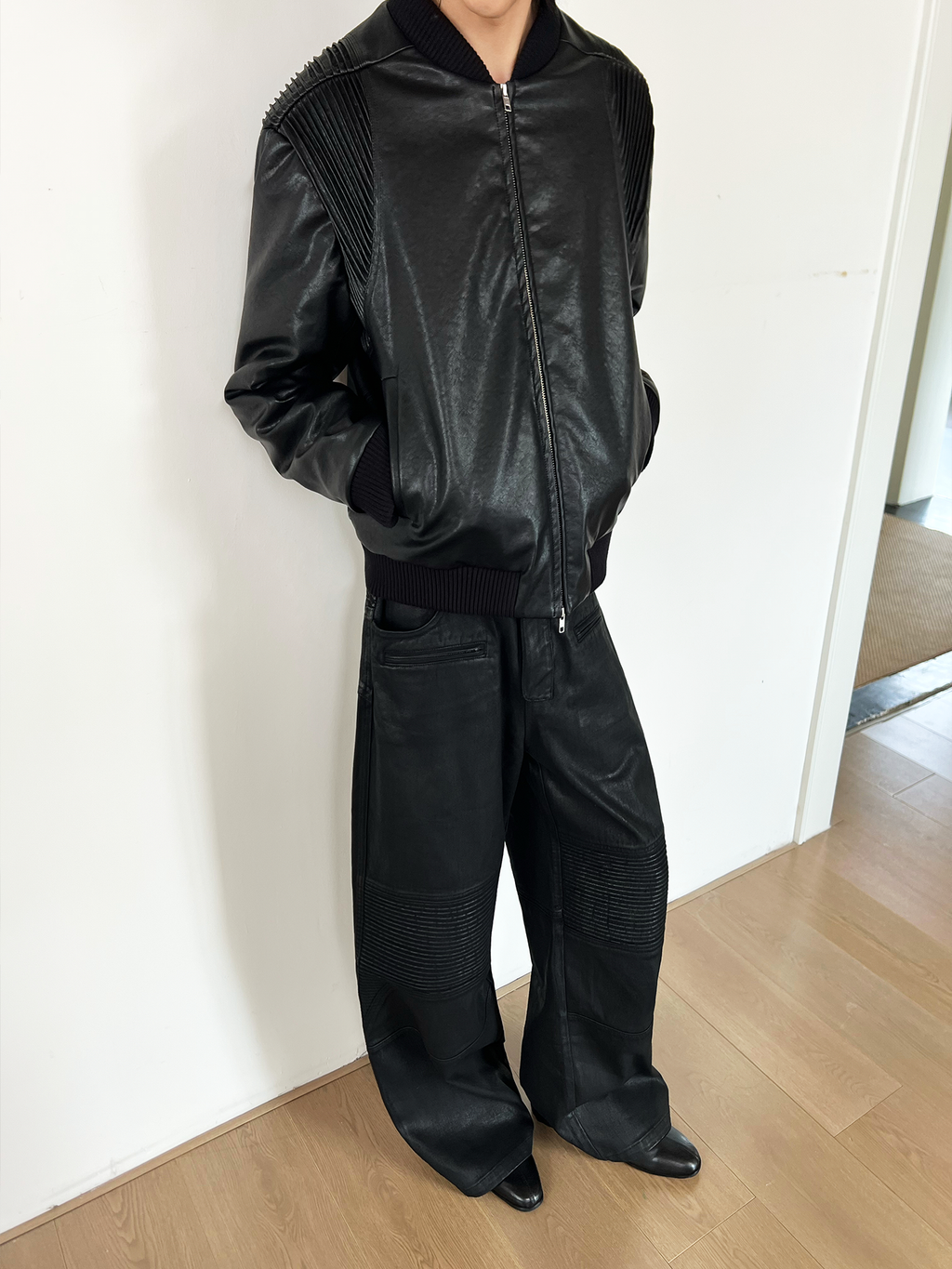 JCAESAR Biker Faux Fur Lined Eco-Leather Puffer Jacket