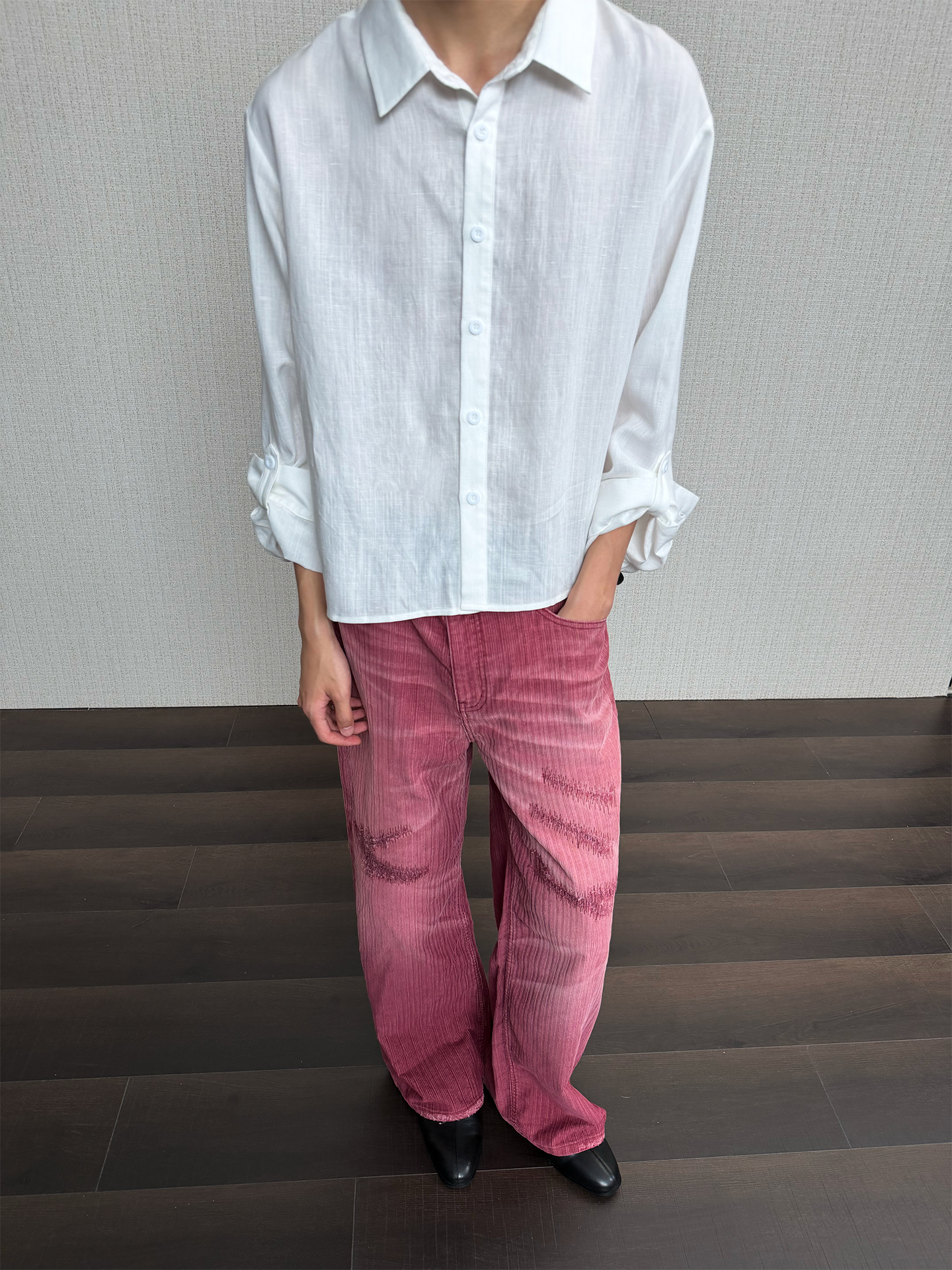 JCAESAR Washed distressed striped denim jeans