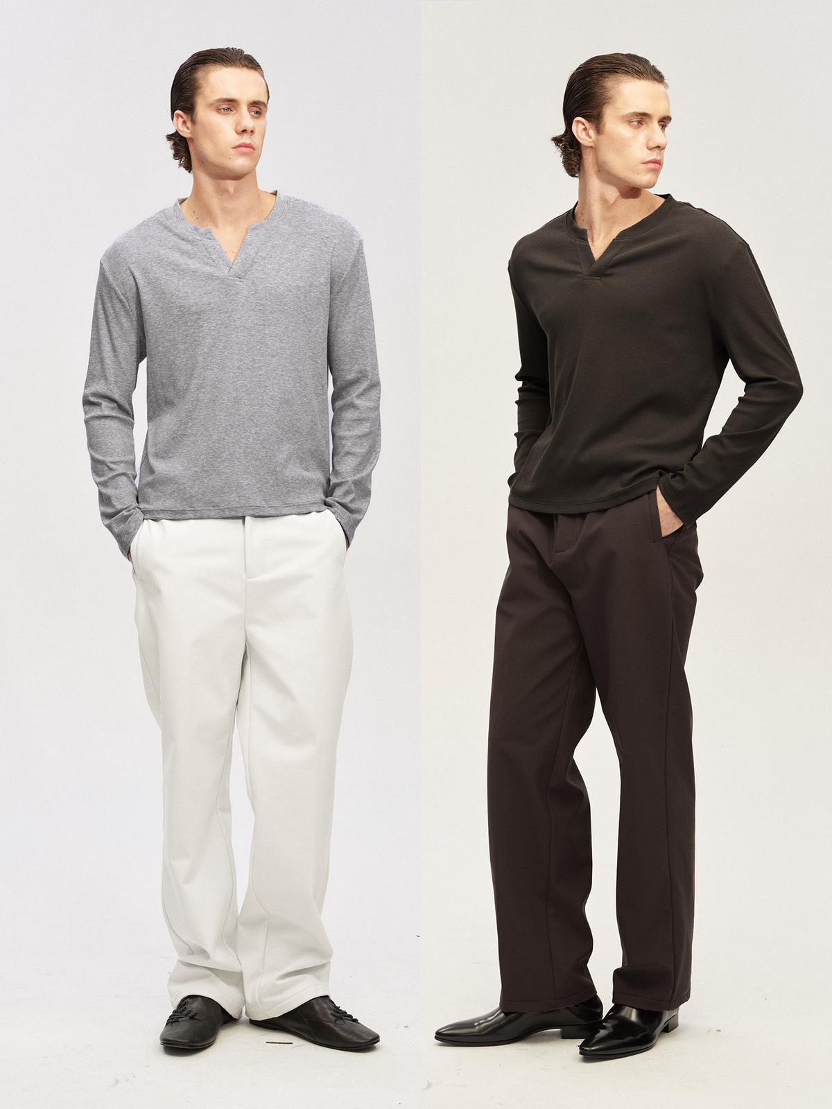 JCAESAR Long-Sleeve V-Neck Knit Top